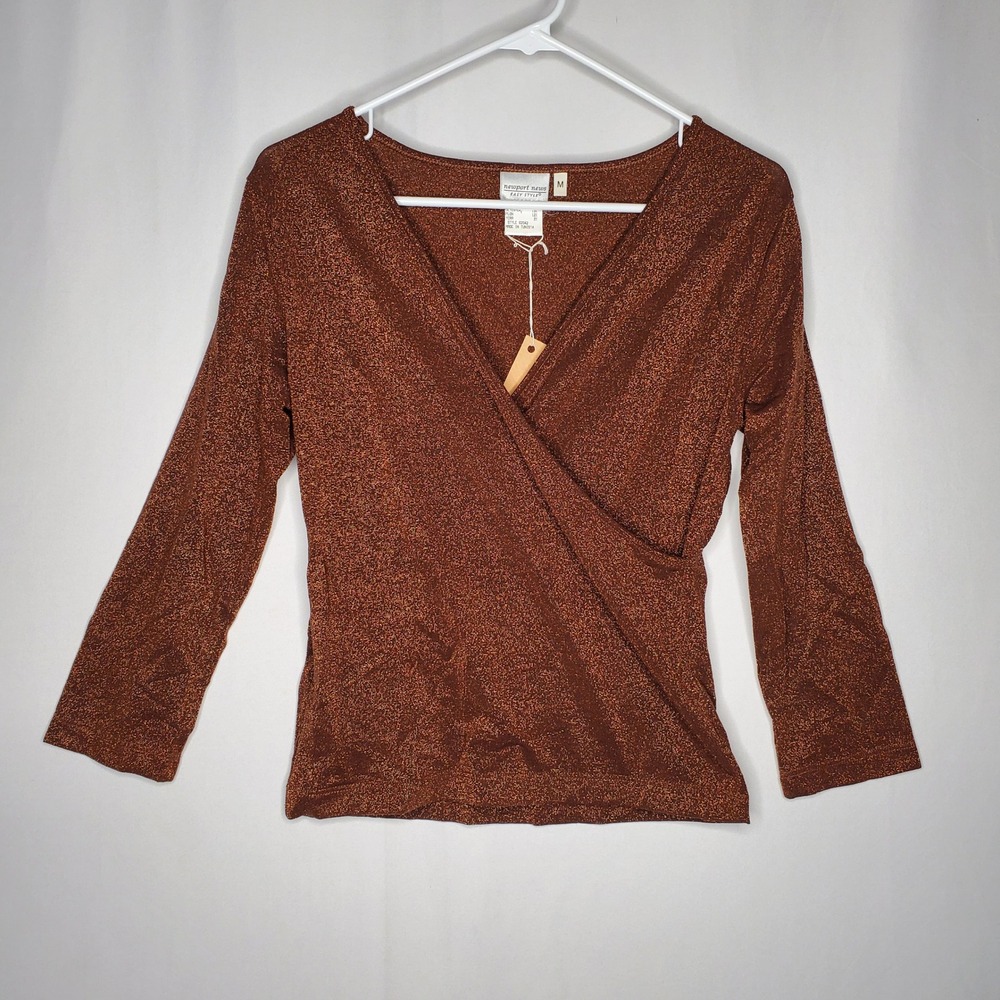 Newport News Easy Style Womens Medium Copper Bronze Metallic Wrap Top G2042 NWT